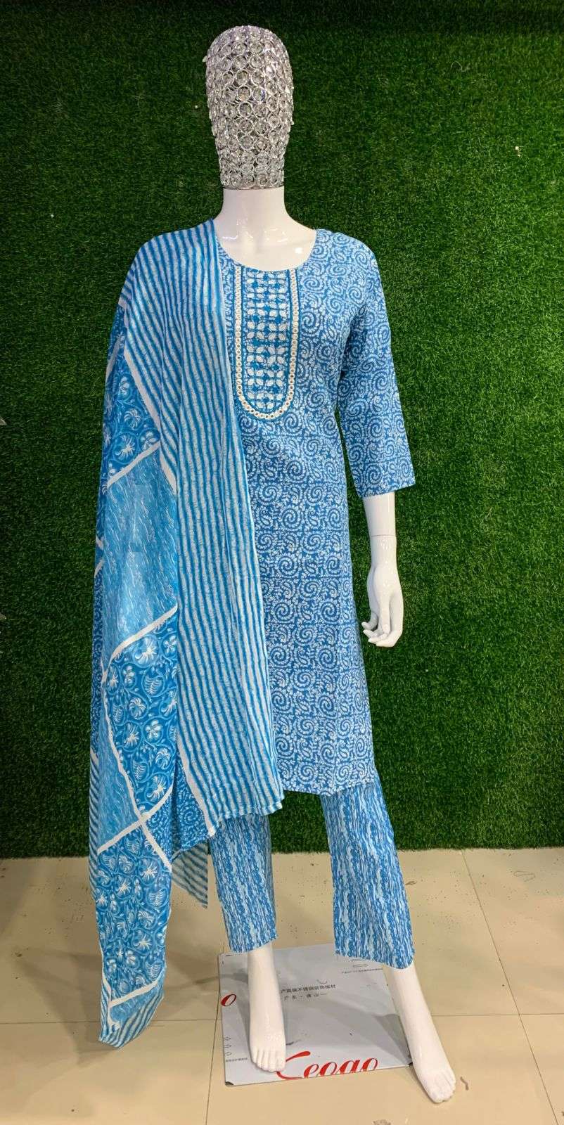 BEMITEX PRESENTS BLUE PURE 6060 COTTON FABRIC BASED 3 PIECE READYMADE SUIT COMBO COLLECTION WHOLESALE SHOP IN SURAT